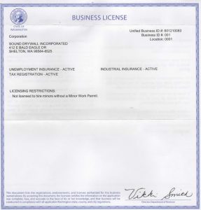 License Bonded and Insured – Sound Drywall Incorporated